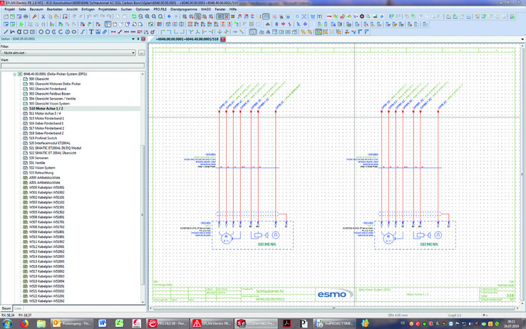 The mechatronic bill of materials combines data from mechanical and electrical planning. 